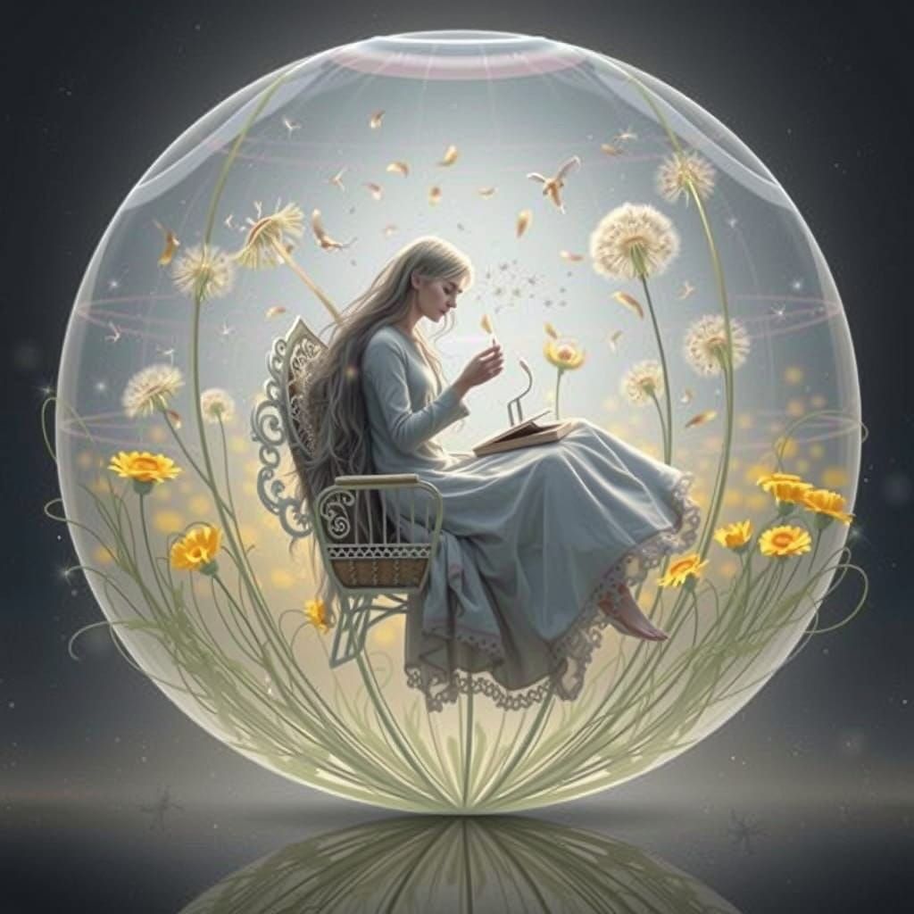 Ethereal Filigree Being Aloft in Dandelion Balloon