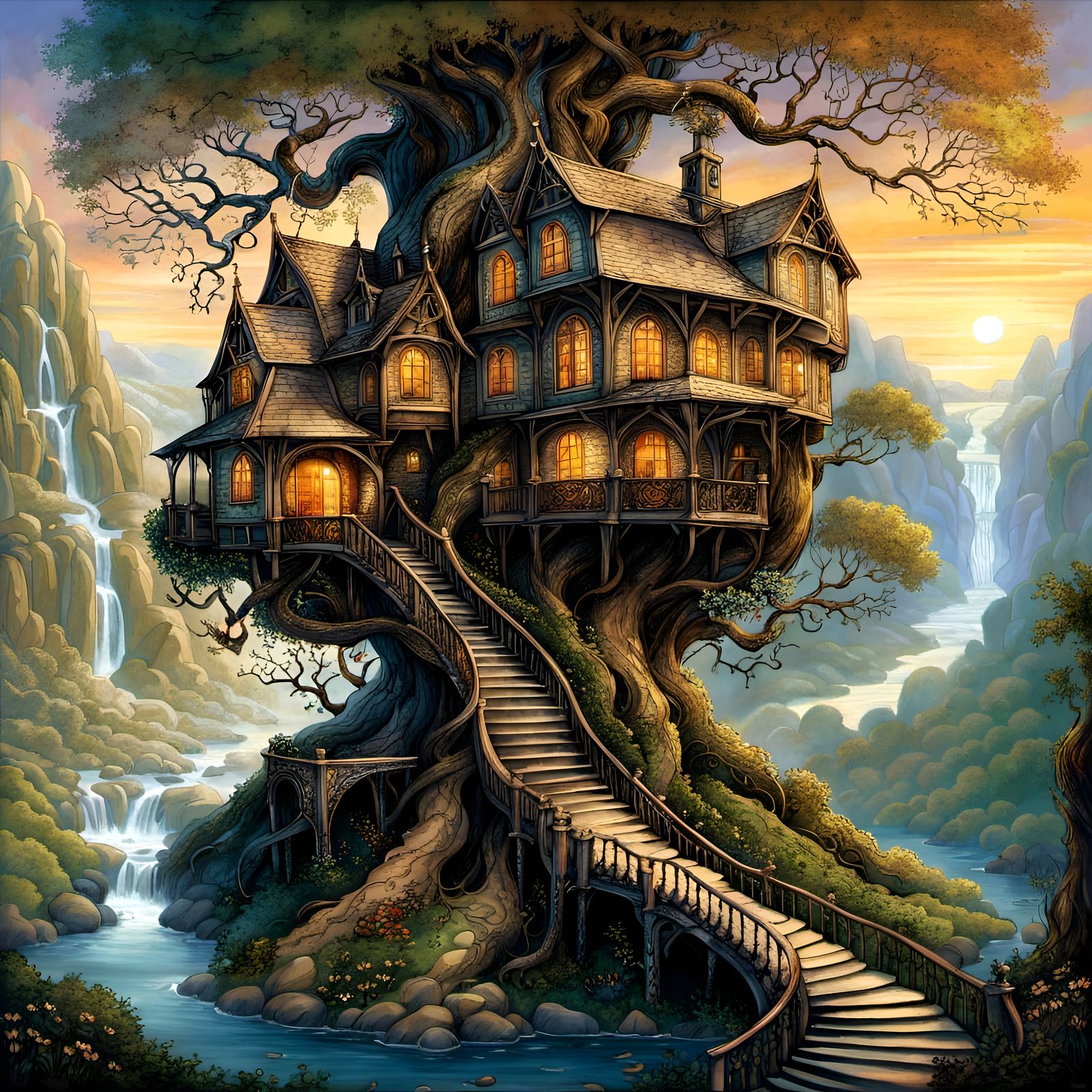 Majestic Tree Mansion in Magical Landscape