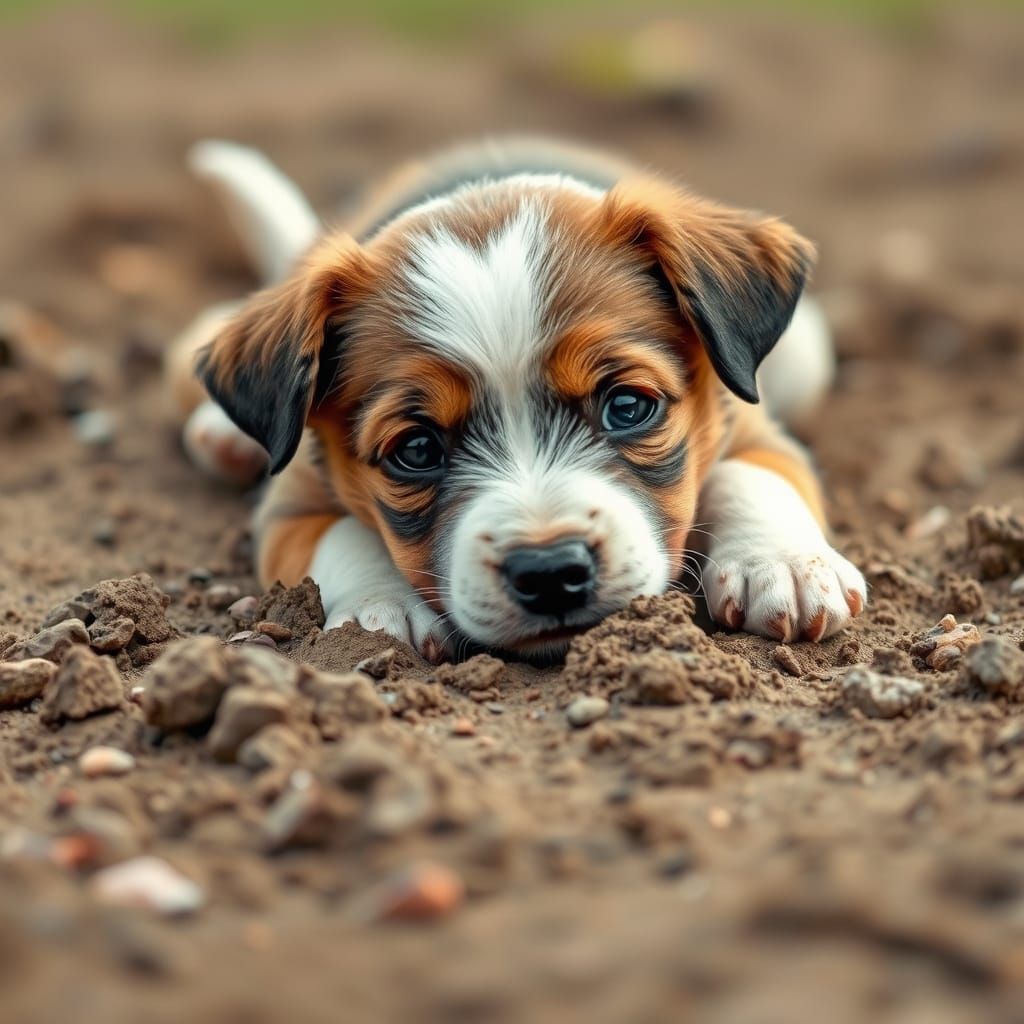 Playful Puppy Buried in Earthy Delight
