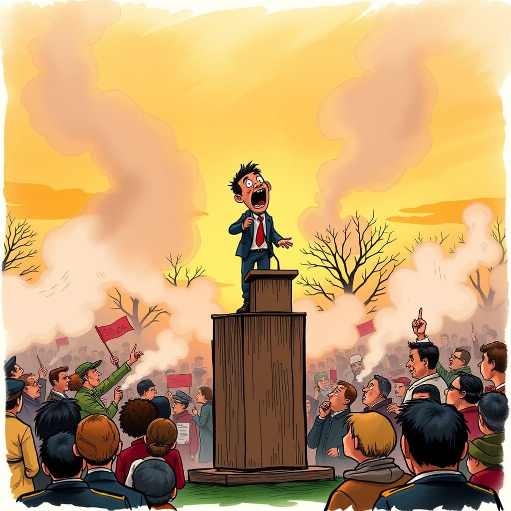 Bold Orator Illustration in Steadman Style