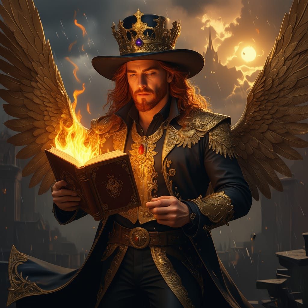 Golden Angel Prince Flying Over Sunrise