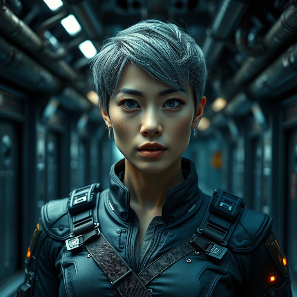 Futuristic Space Warrior in High-Tech Armor