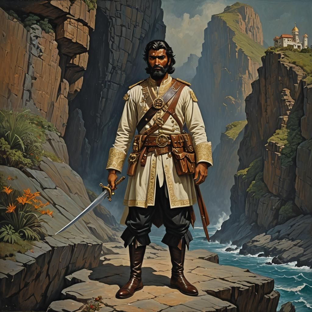 Captain Nemo on His Island: Impasto Oil Painting