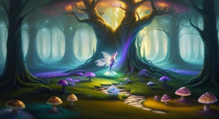 Fairy in Mystical Forest: Ethereal Oil Painting