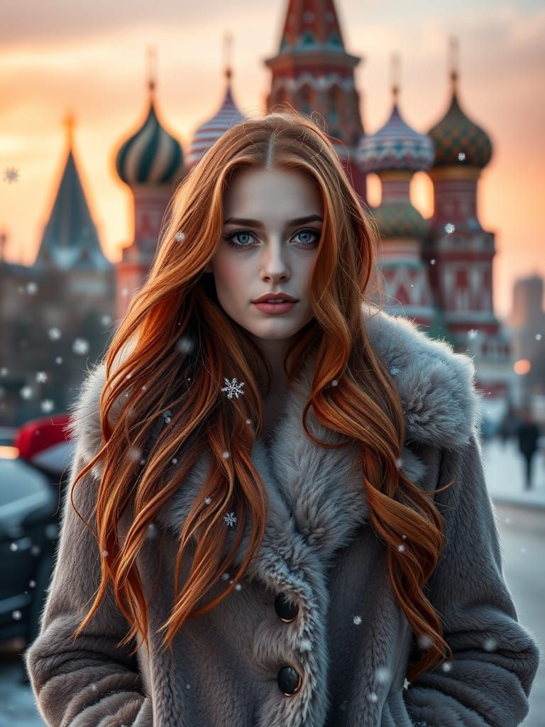 Red-Haired Woman in Moscow Sunset