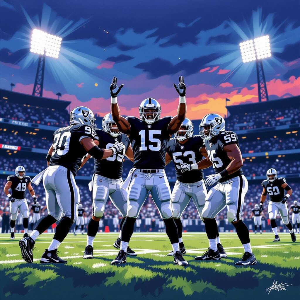 Oakland Raiders Celebrate Touchdown in Dynamic Digital Paint...