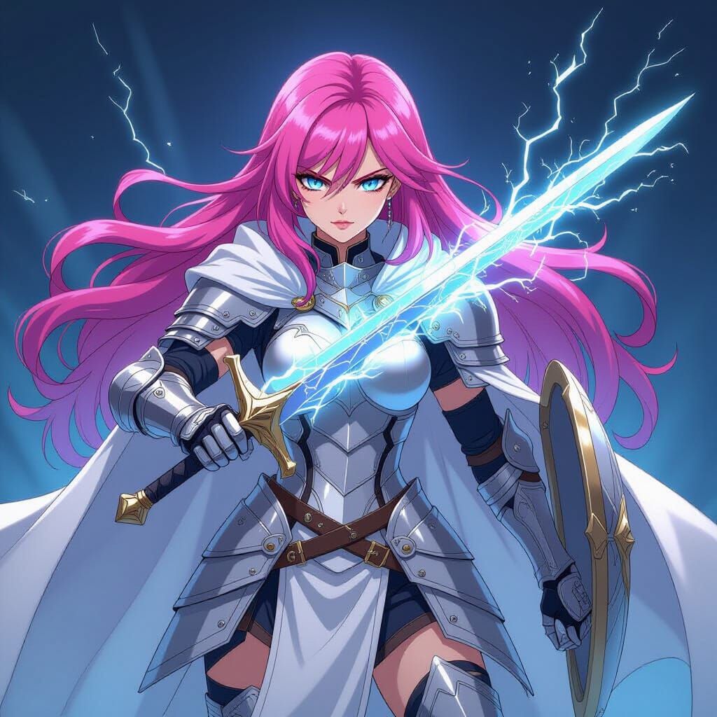 Anime Warrior Woman with Electric Sword and Shield