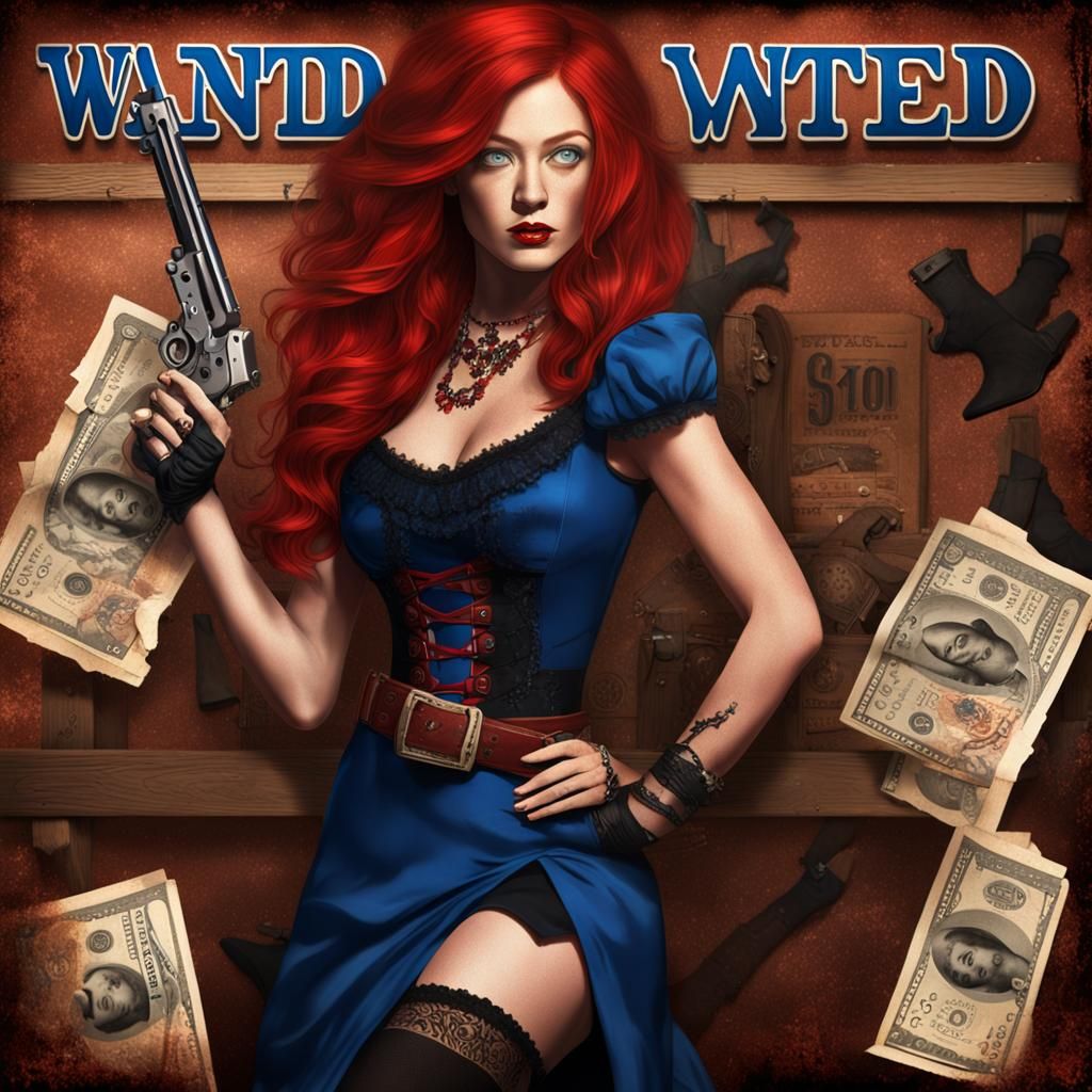 Wild West Wanted Poster of Red-Haired Woman
