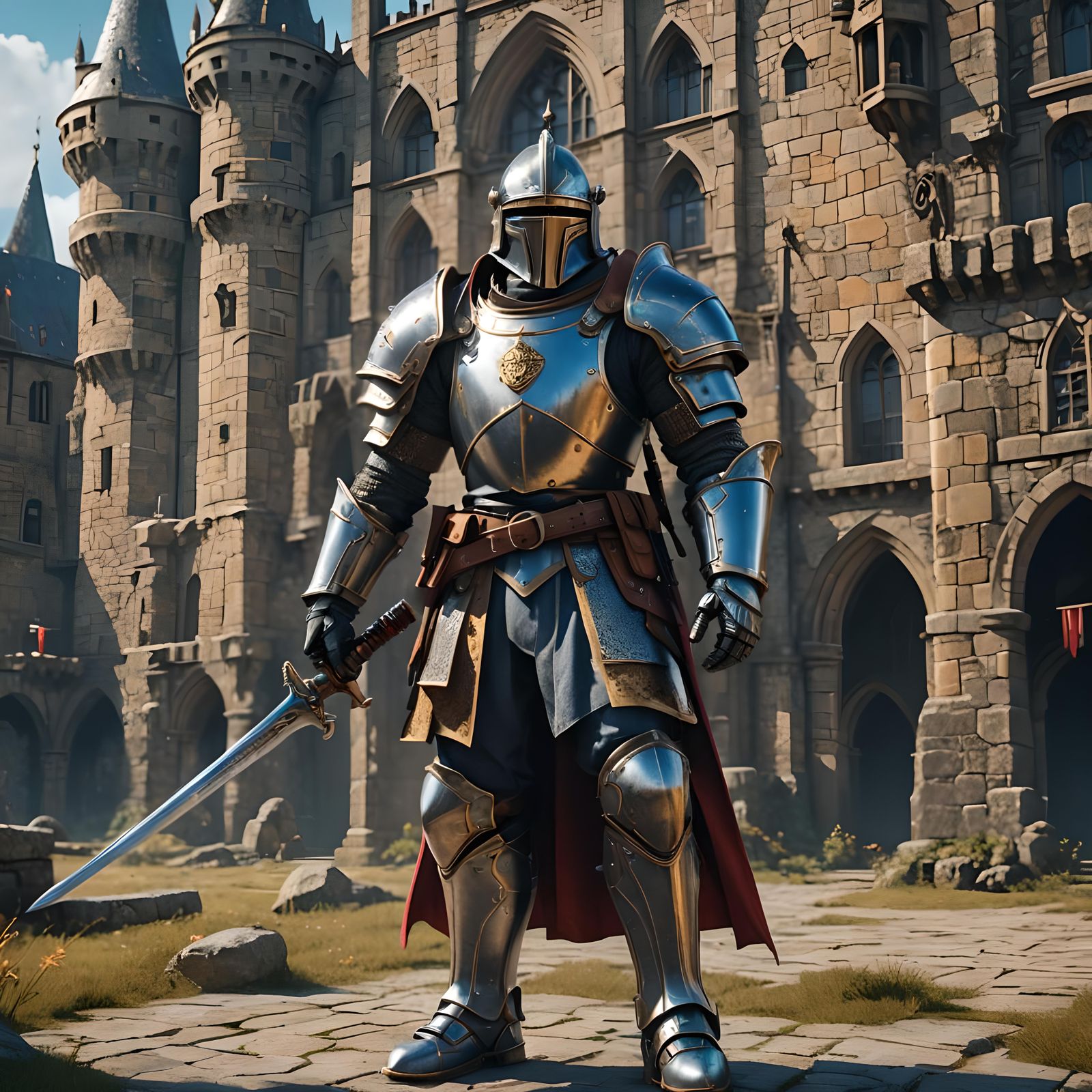 Medieval Warrior in Futuristic Armor with Sword