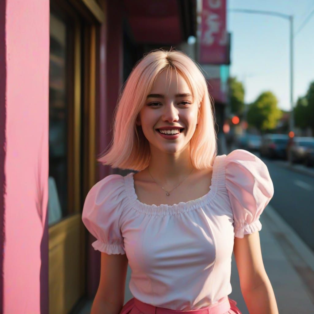 Man in Skirt and Frilly Top with Blonde Wig