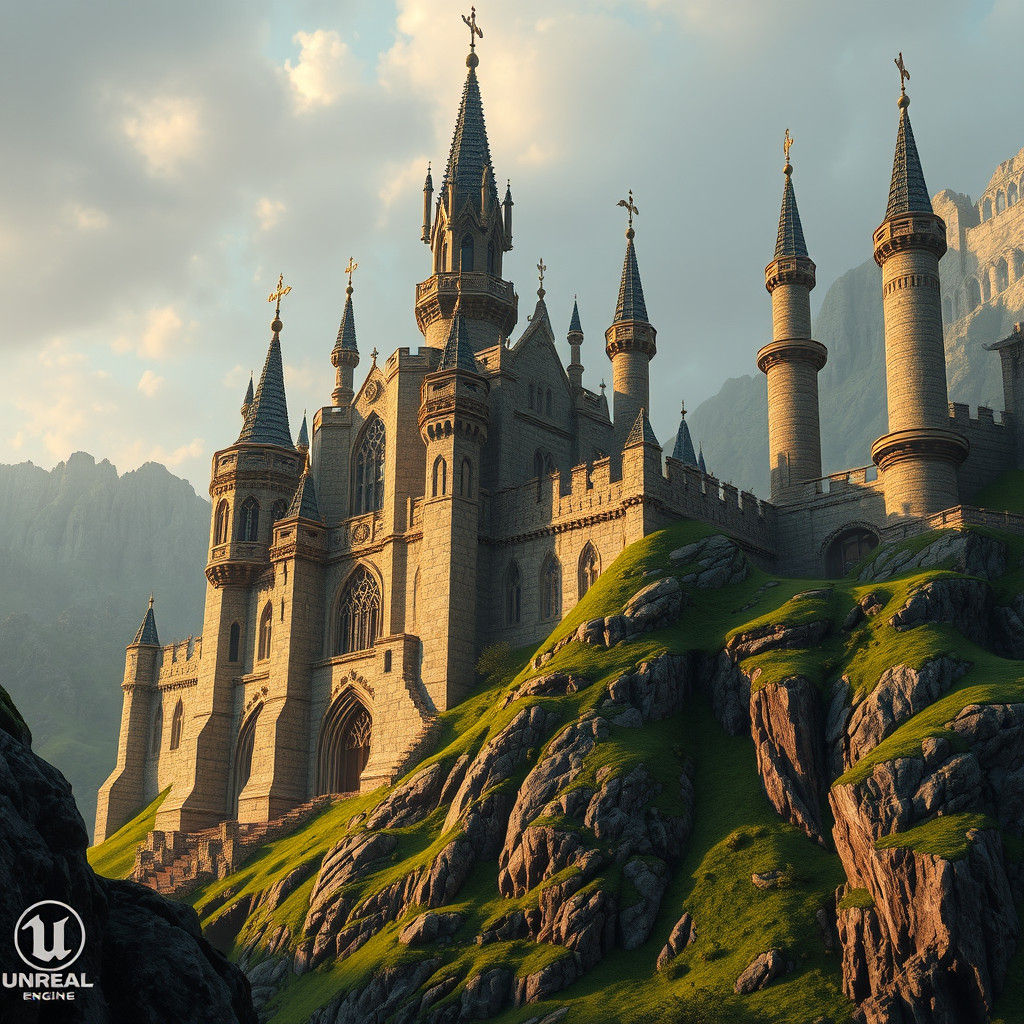 Mystical Medieval Castle on Emerald Hillside
