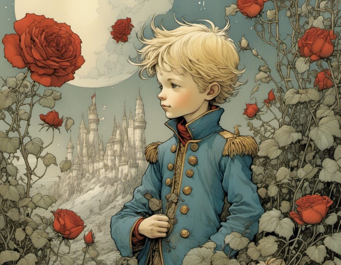 Little Prince and Rose: Intricate Storybook Illustration