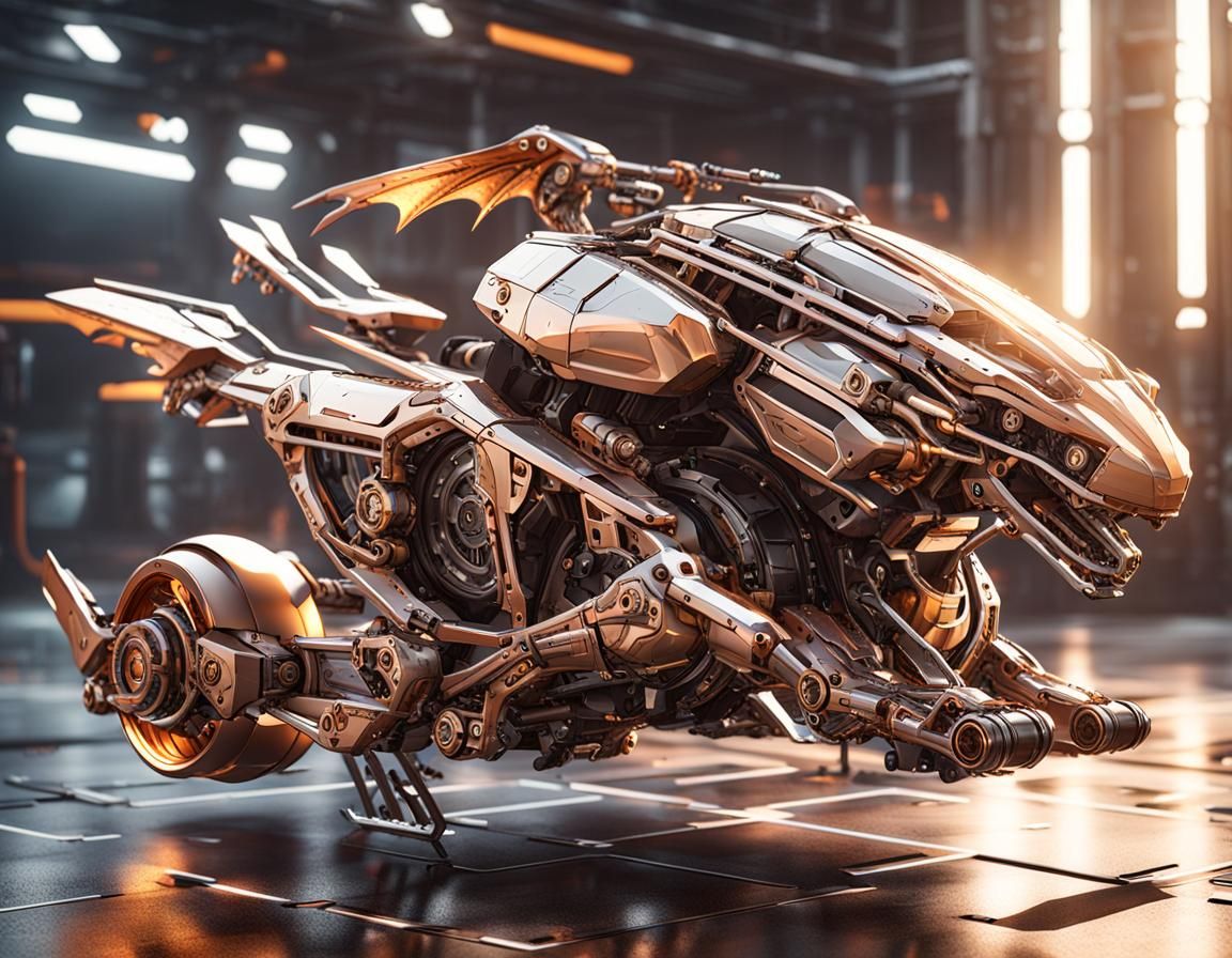 Futuristic Dragon Hover Bike with Polished Metal