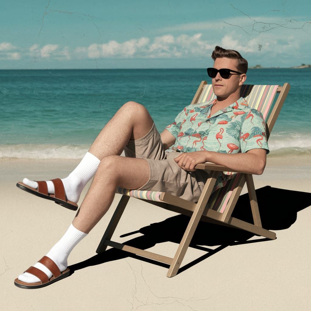 Vintage 1950s Funny Guy: Socks with Sandals Fashion