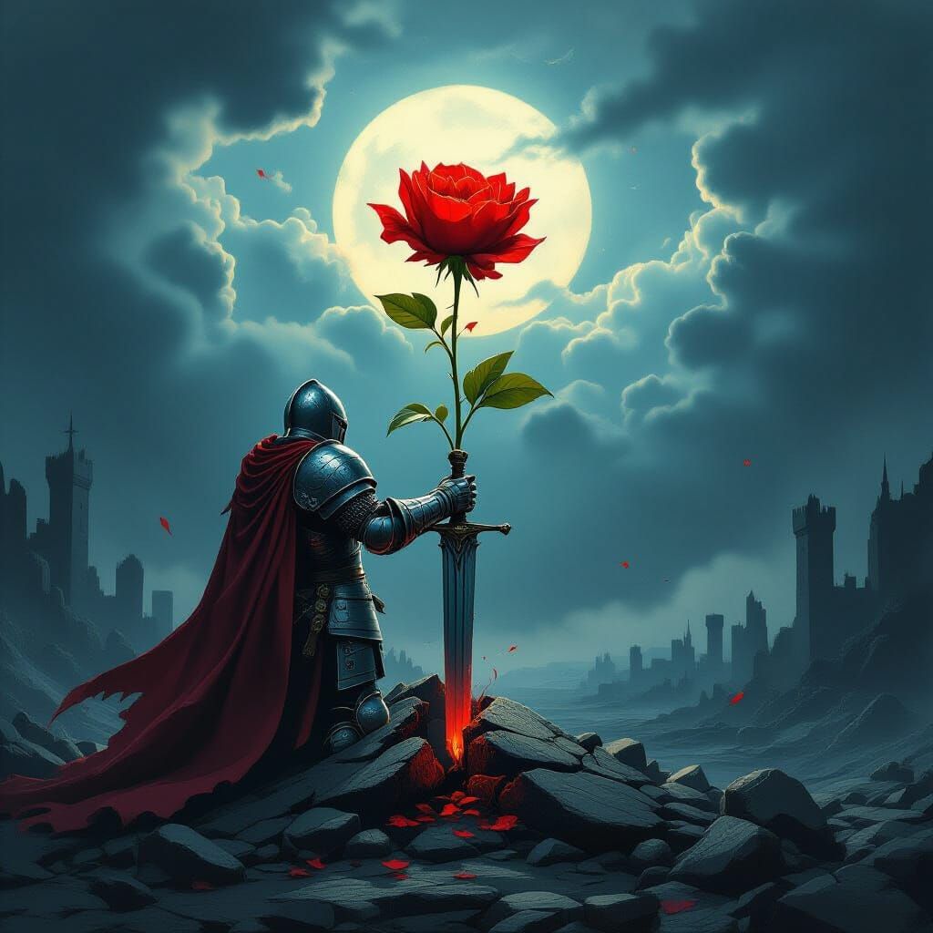 Flower Sprouts from Knight Armor in Epic Style