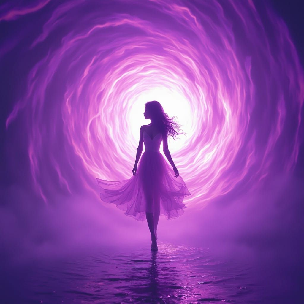 Ethereal Woman Enveloped in Violet Flames