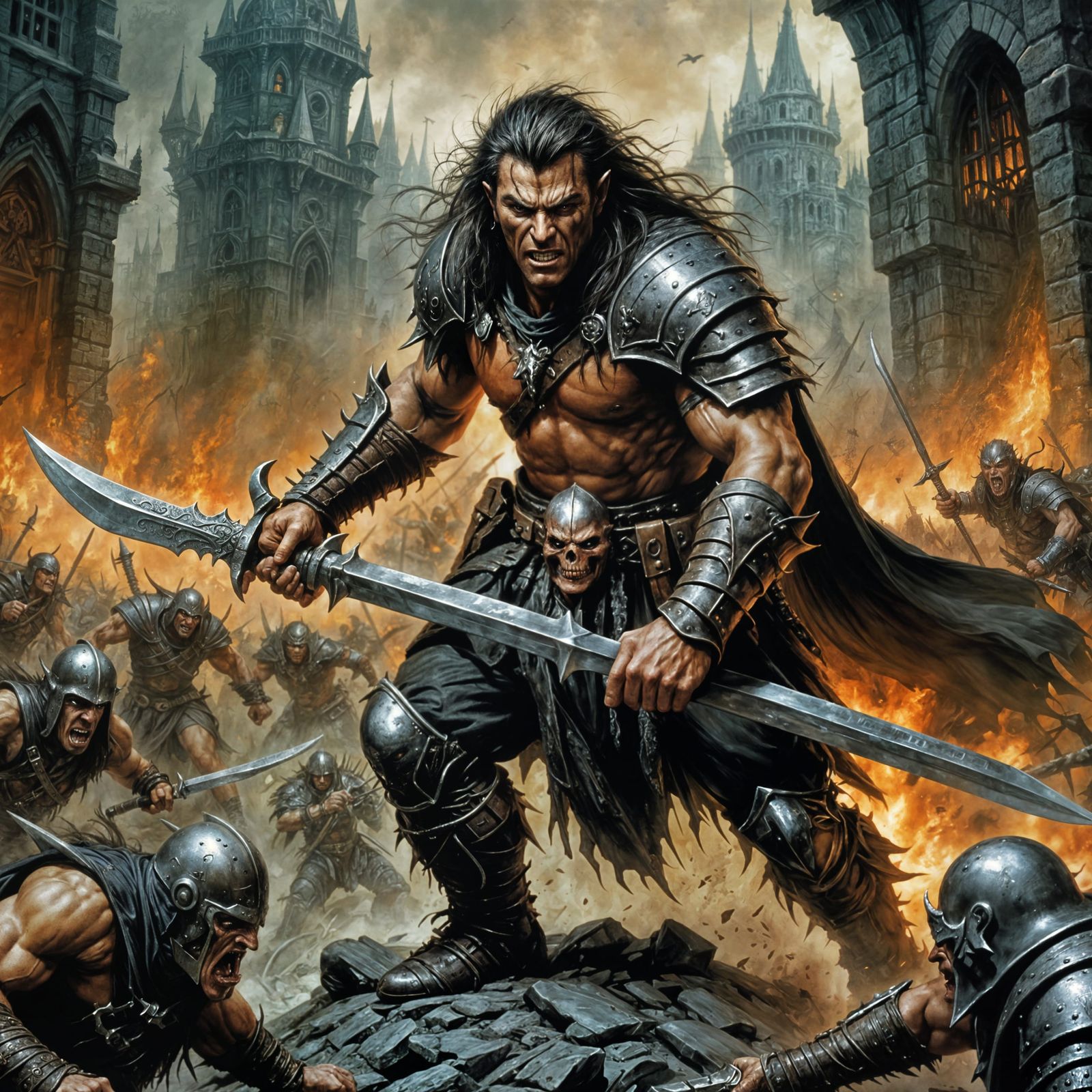 Brutal Hobgoblin Barbarian in Dark Fantasy Style