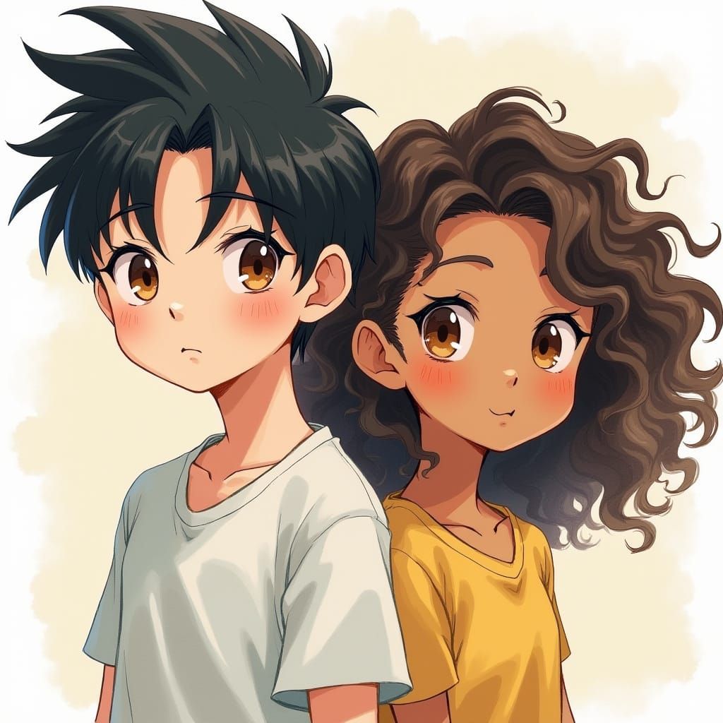 Youthful Duo in Vibrant Anime-Inspired Art