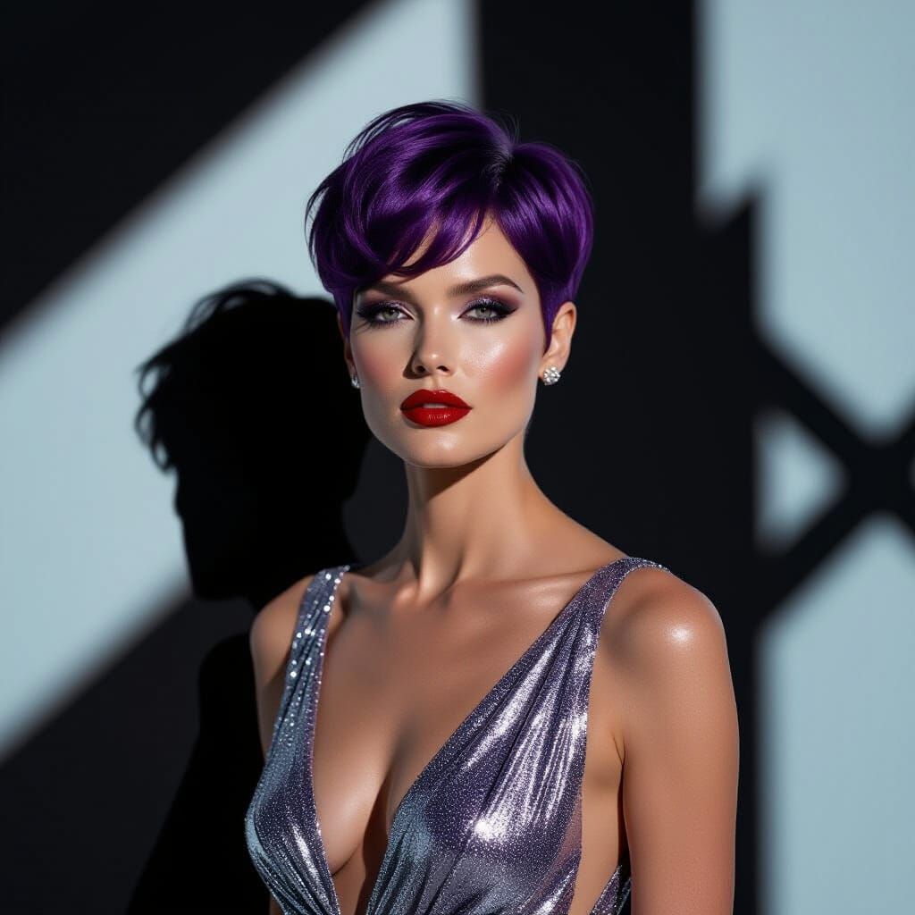 Stylish Woman with Purple Hair in Cinematic Style