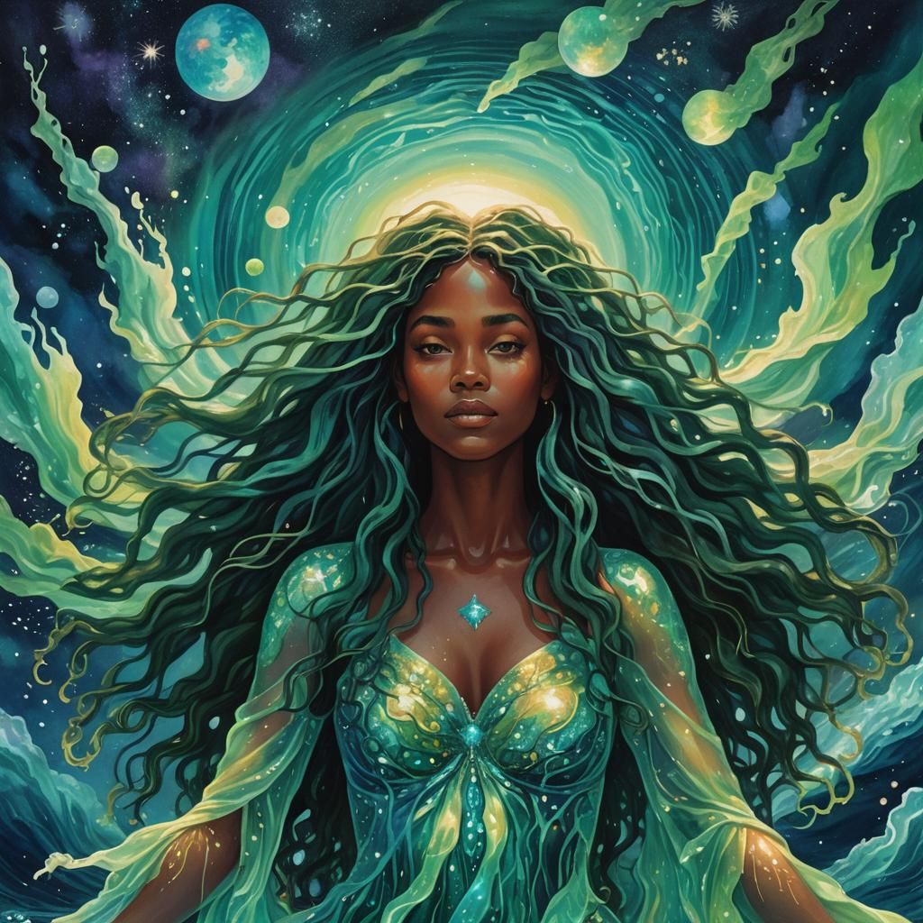 Sea Green Neptune: Astral Illustration in Surreal Style