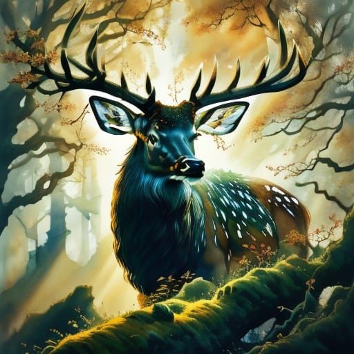 Elk in Oak Pasture: Watercolor Landscape Painting