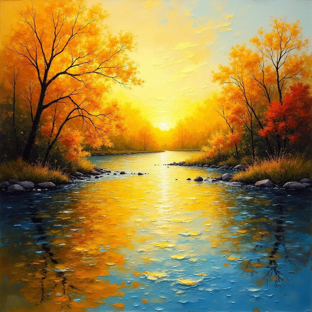 Vibrant River Landscape in Impasto Style