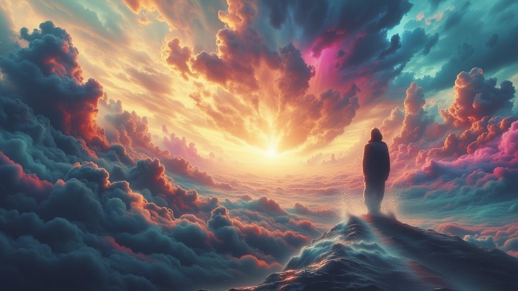 Surreal Lone Figure in Dreamlike Oil Painting