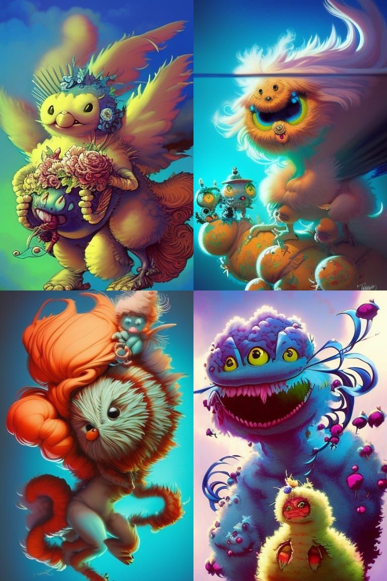 Cute Floofy Monster in Colorful Hyperrealistic Style