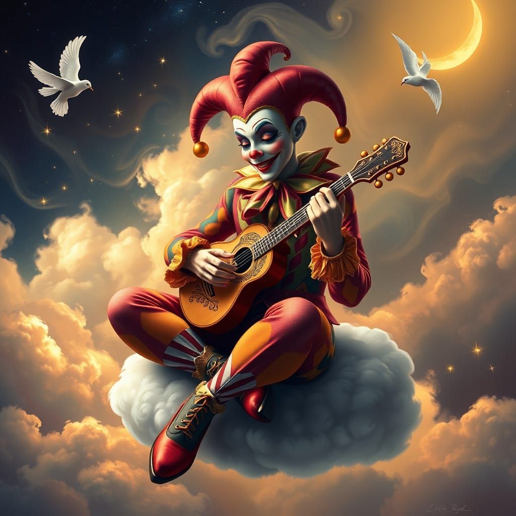 Whimsical Jester in Vibrant Harlequin Attire
