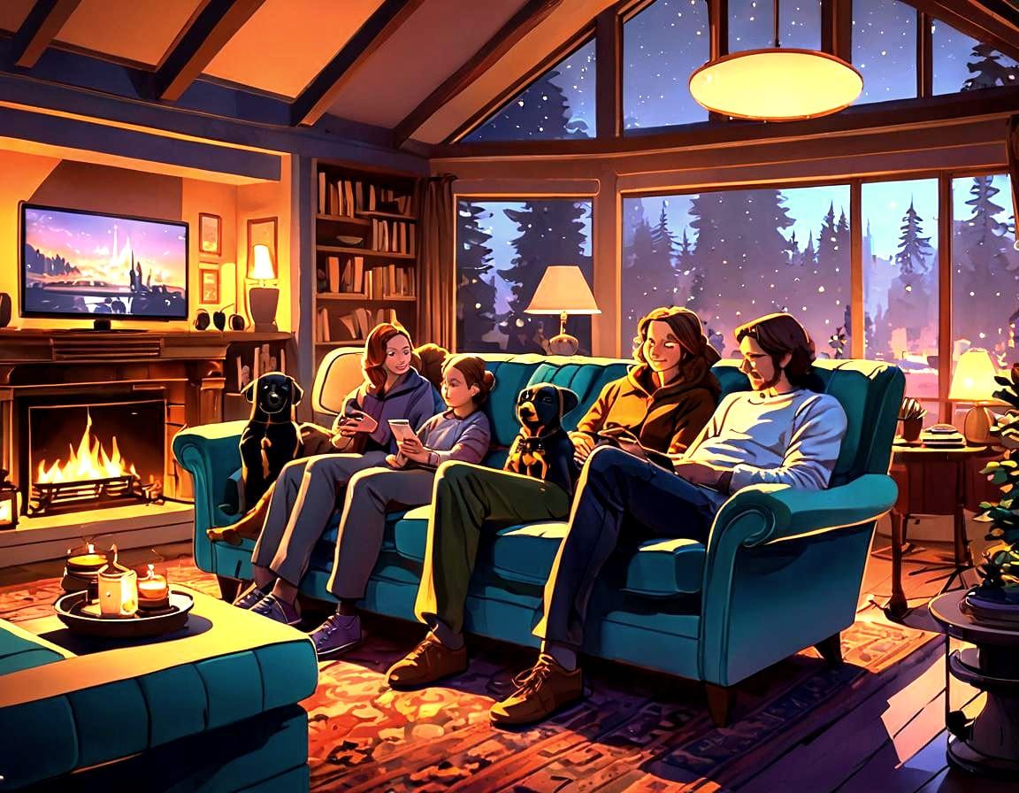 Cozy Evening: Family, Fire, and Fantasy Art