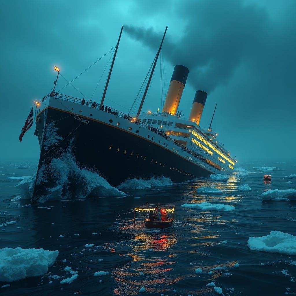 Titanic Shipwreck in Icy Waters Fantasy Concept Art