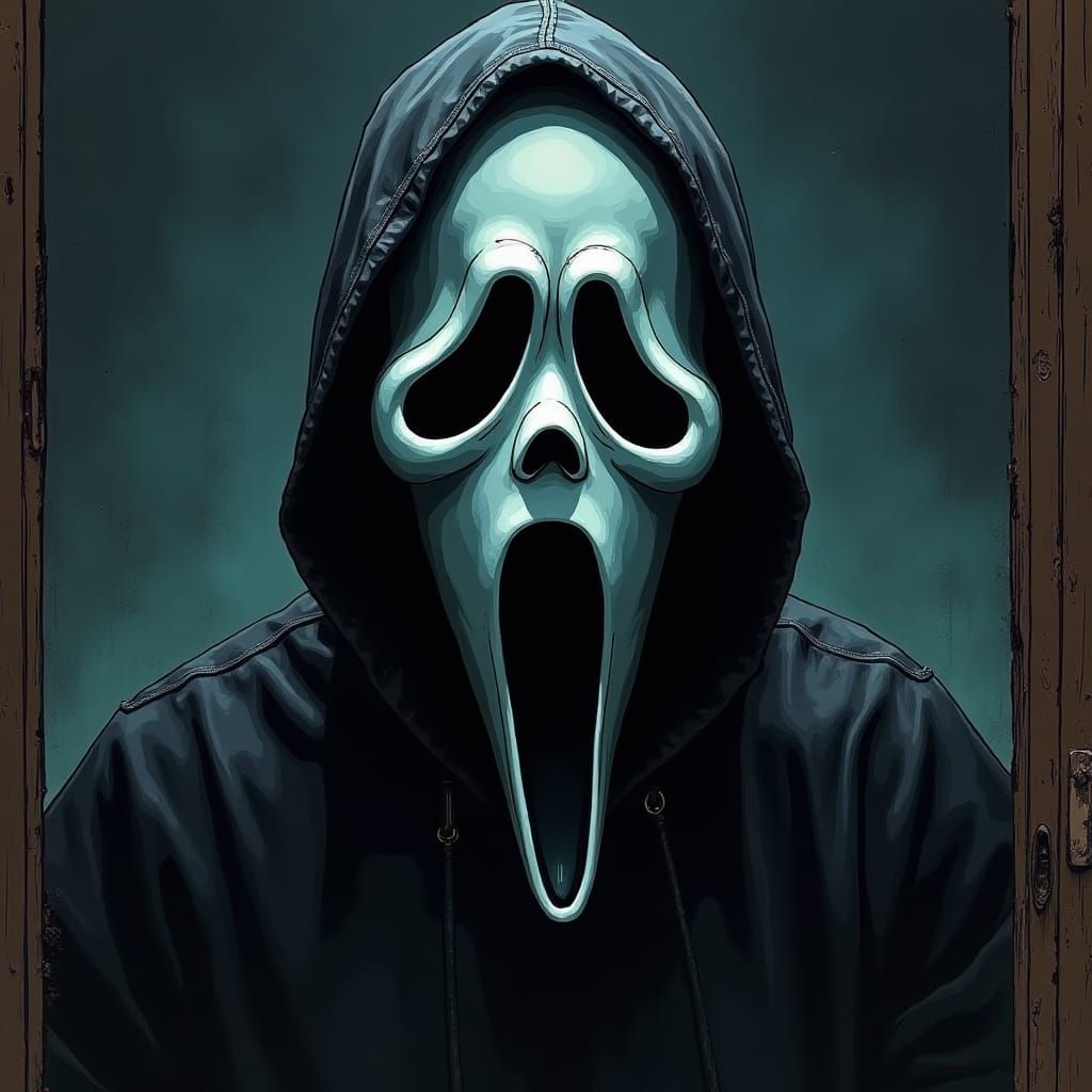 Menacing Ghostface Portrait in Manga Art Style
