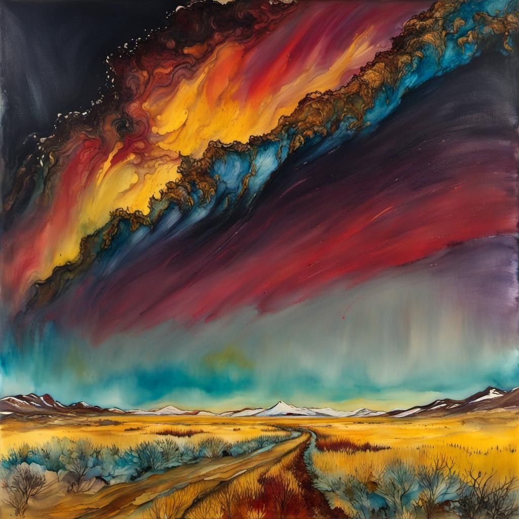 Encaustic Tundra Landscape in Post-Impressionist Style
