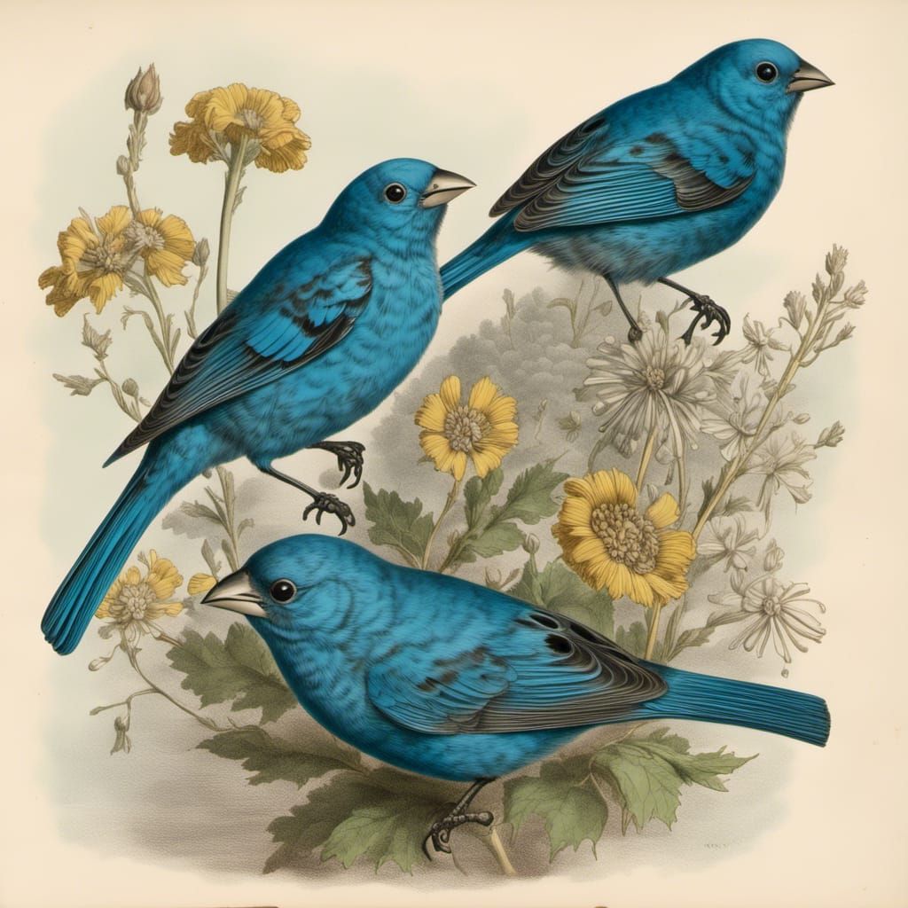 Vibrant Indigo Bunting Digital Art