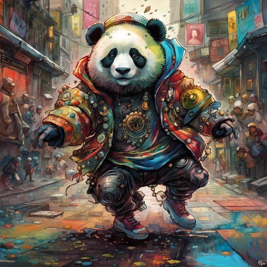 Hip Hop Panda Street Dance in Maximalist Style