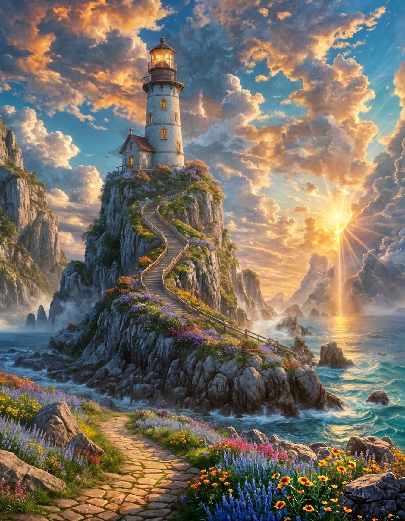 Ethereal Lighthouse Scene in Dreamy Fantasy Style