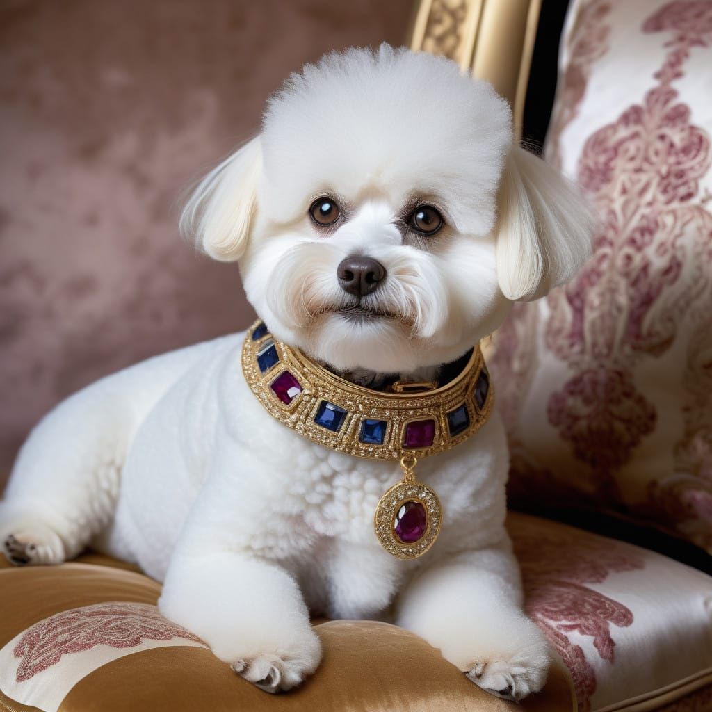 Regal Bichon Frise in Luxurious Hyper-Realistic Portraiture