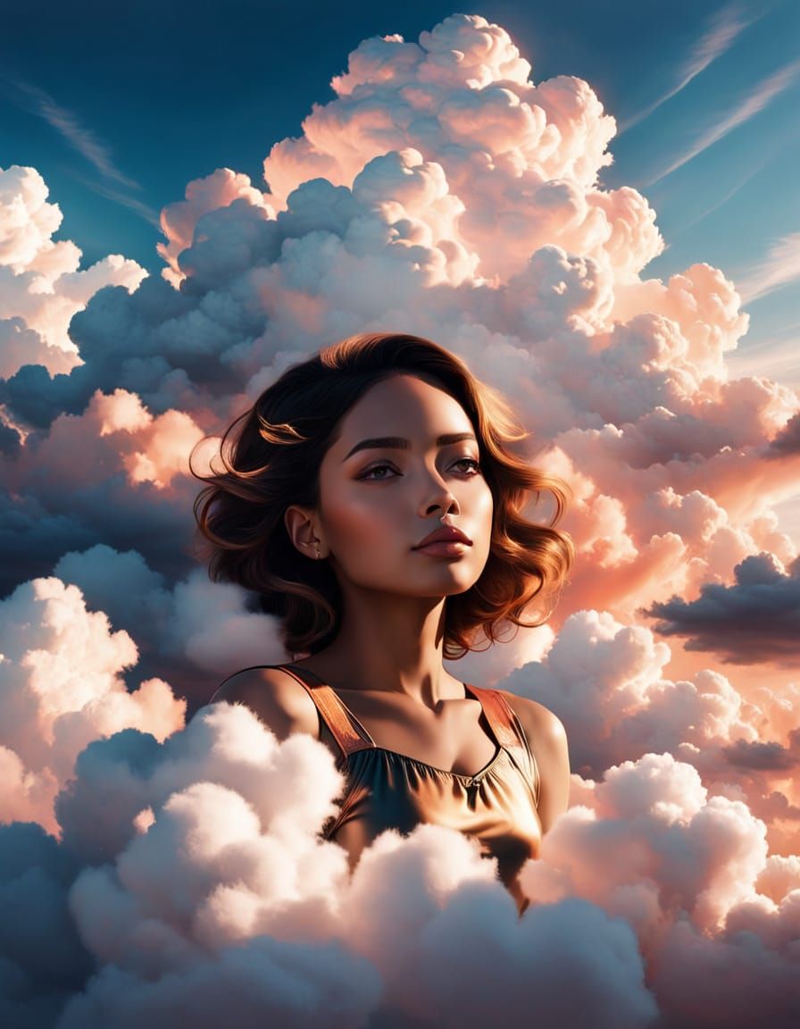 pareidolia: a little girl laying on a rug outside while clou...