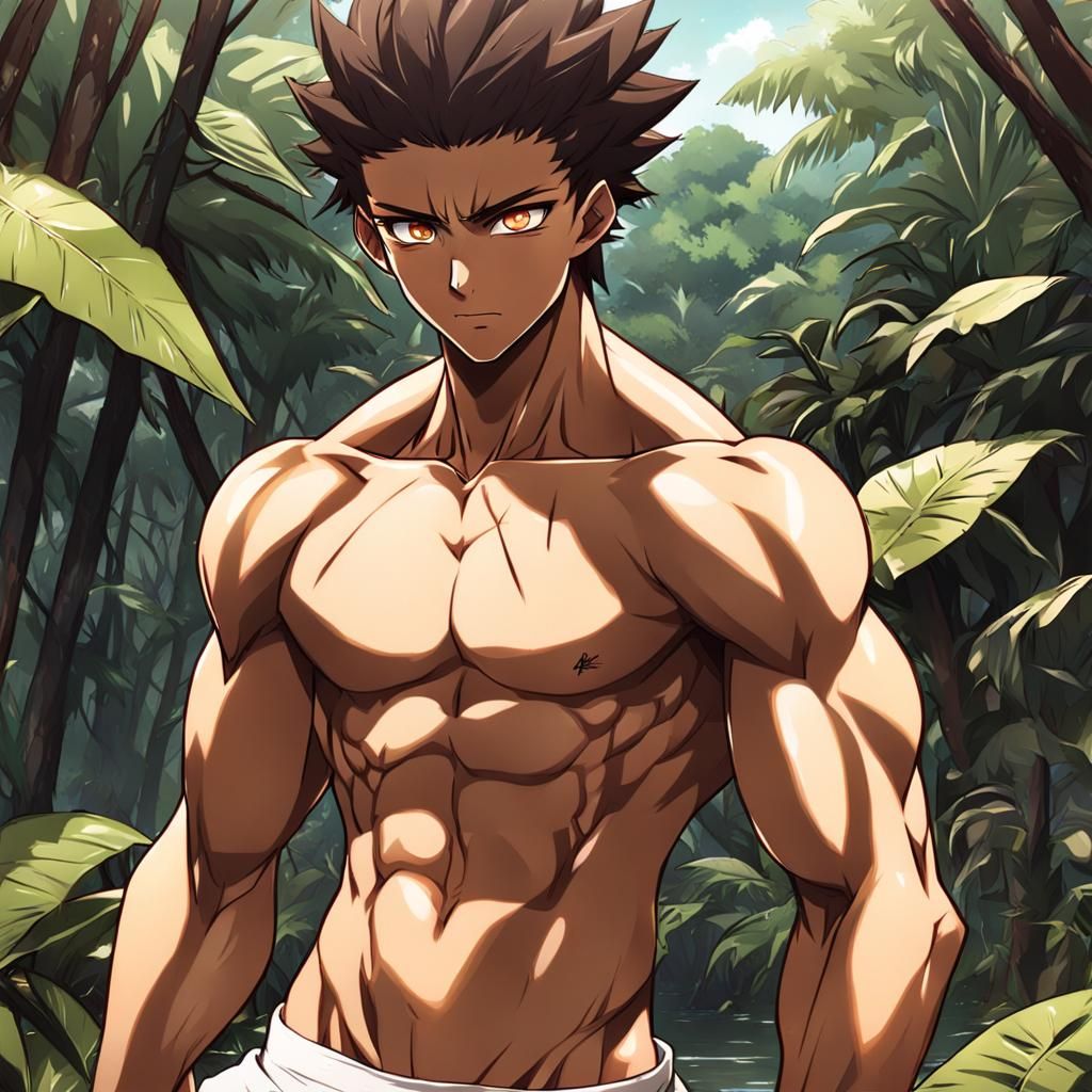 Anime Teen Boy Sweating in Jungle
