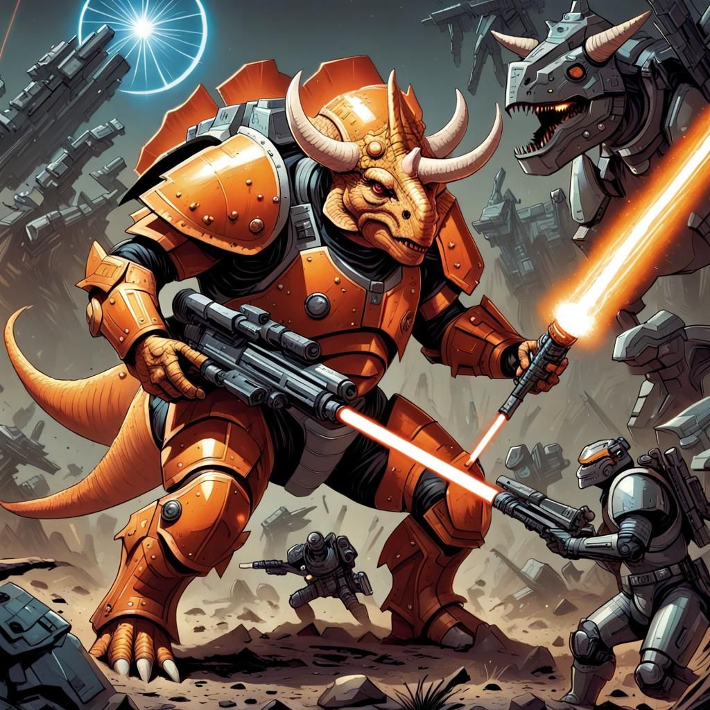 Armored Triceratops Warrior with Laser Rifle