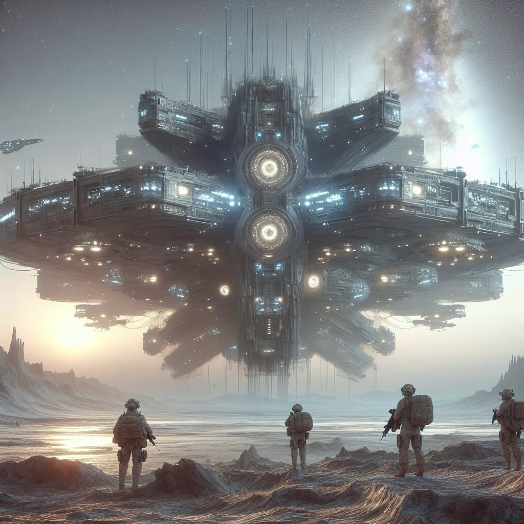 Futuristic Spacecraft on Barren Planet Conceptual Art