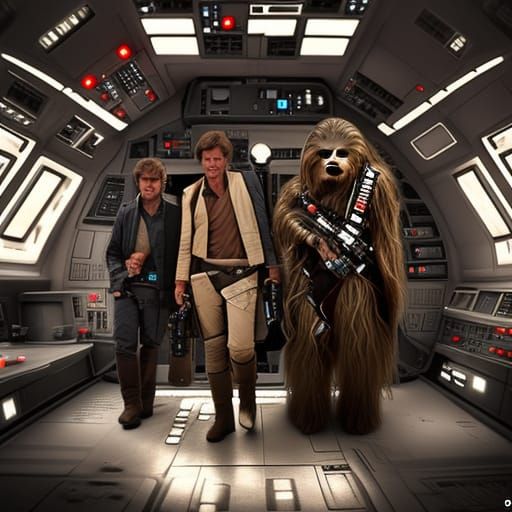 Han Solo and Chewbacca in Millennium Falcon