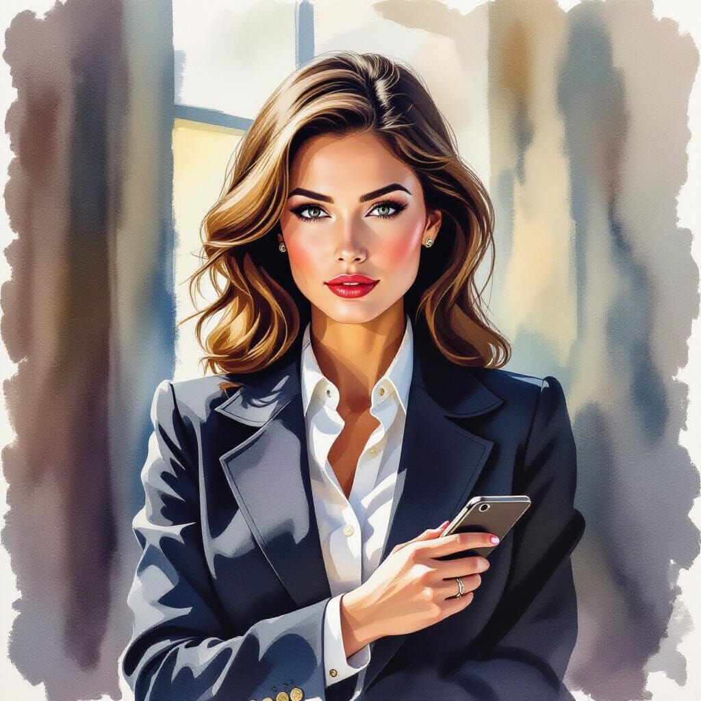 Woman FBI Agent in Gouache Painting Style