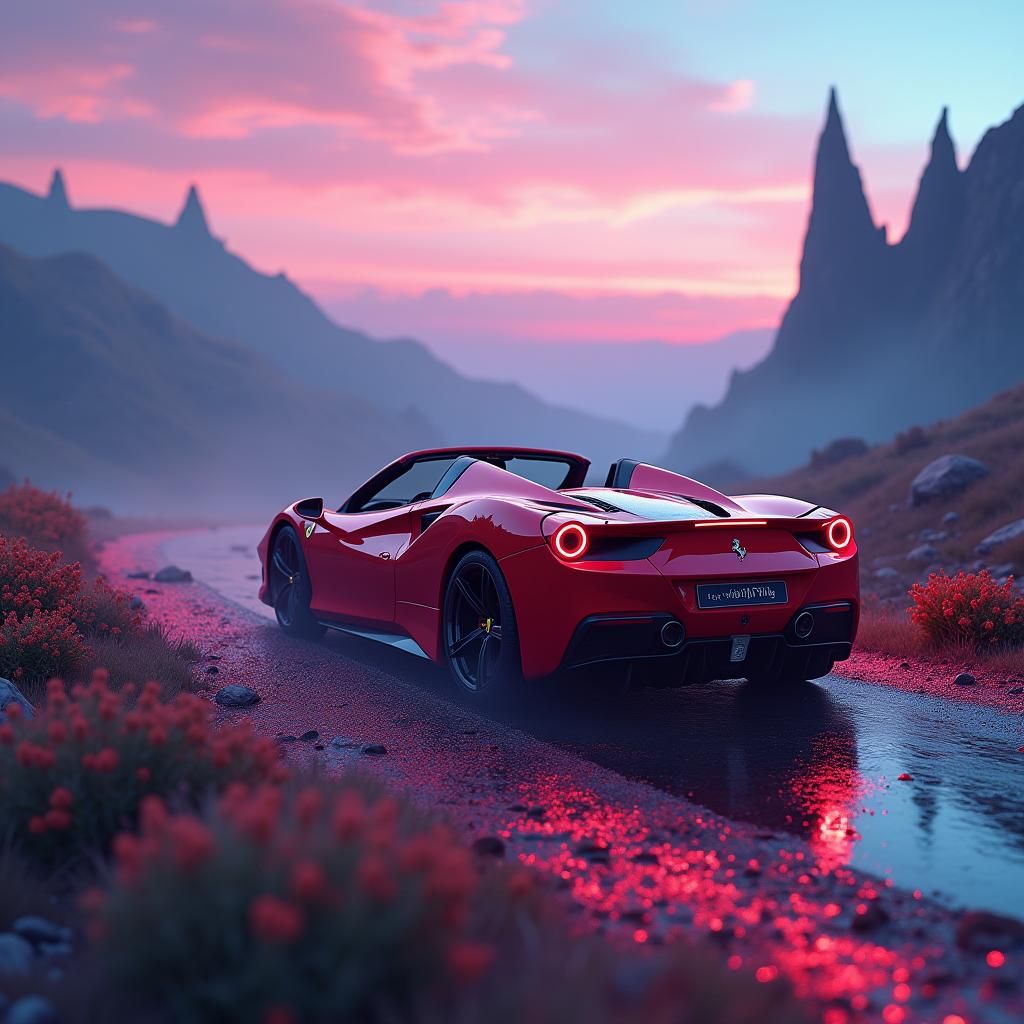 Ferrari 488 Spyder in Ethereal Dreamscape, Matte Painting