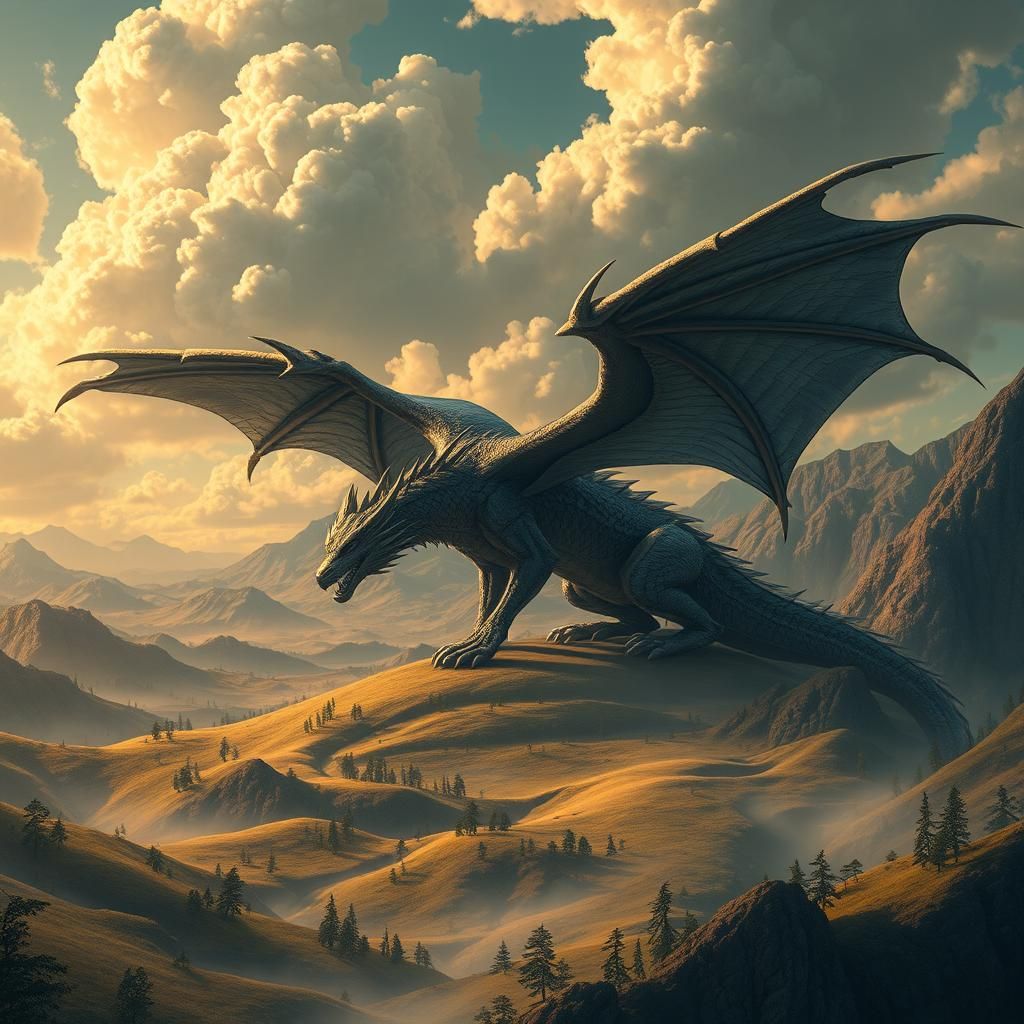 Epic Dragon Wolf in Fantasy Landscape