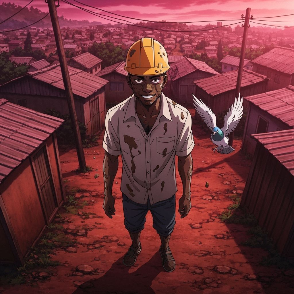 African Man with Pigeon, Cel-Shaded Digital Art