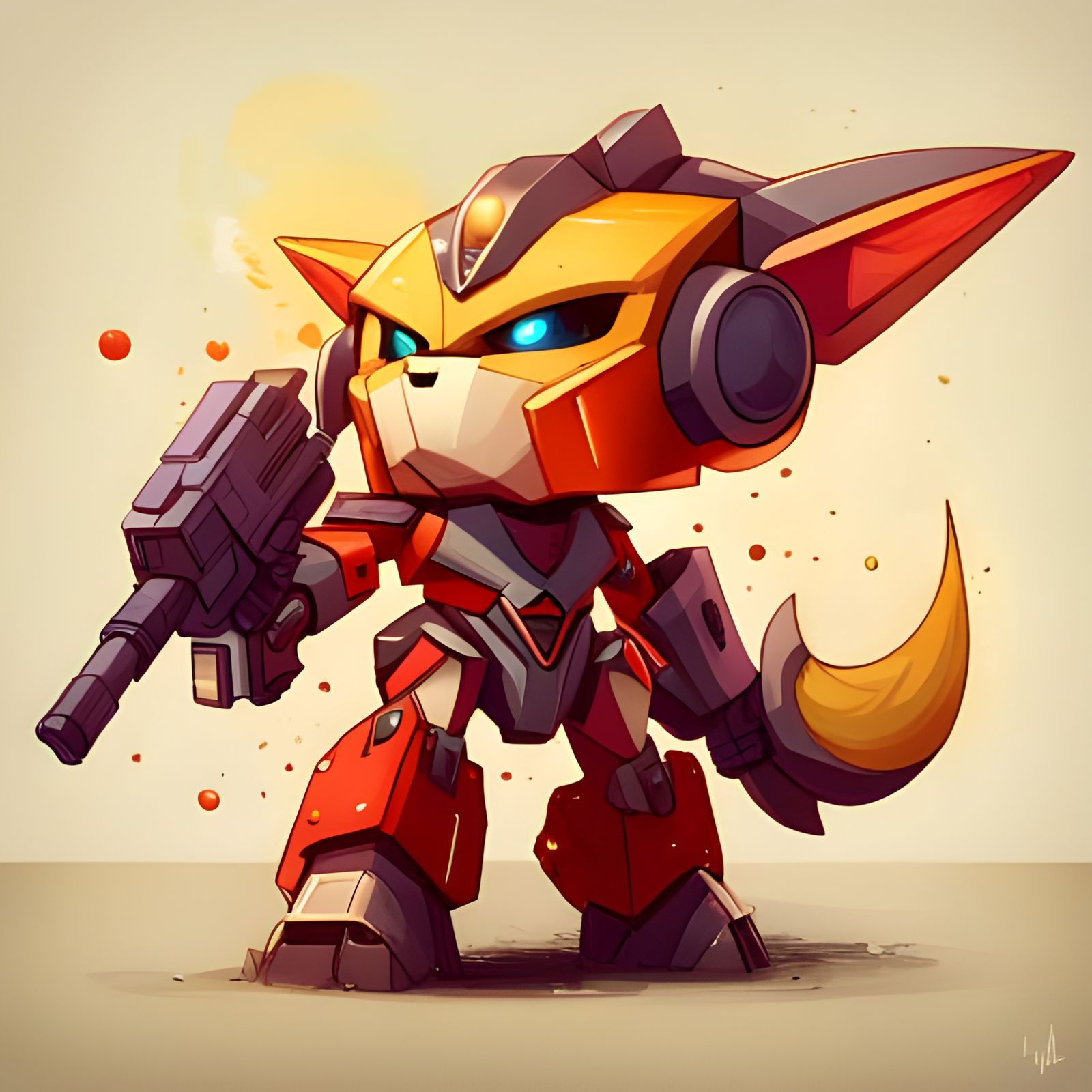 Detailed Chibi Transformer Art in Oil Gouache