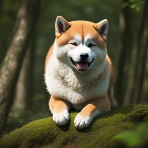 Akita Dog Portrait in Forest Setting