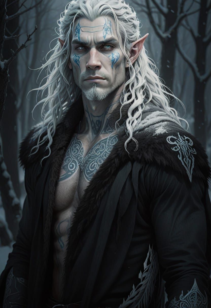 Regal Snow Elf Warrior Walks Frosty Nordic Landscape in Gran...