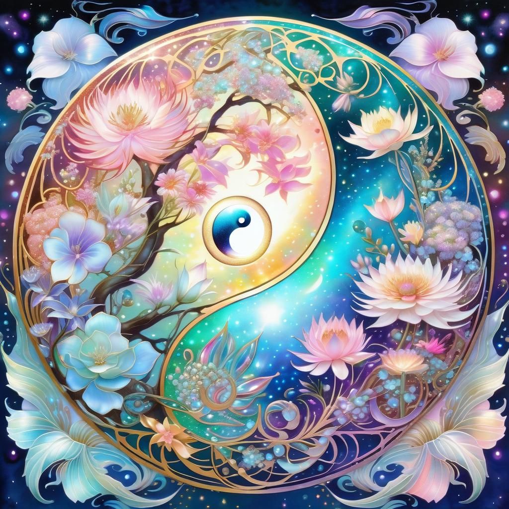 Pastel Yin Yang in Watercolor Style